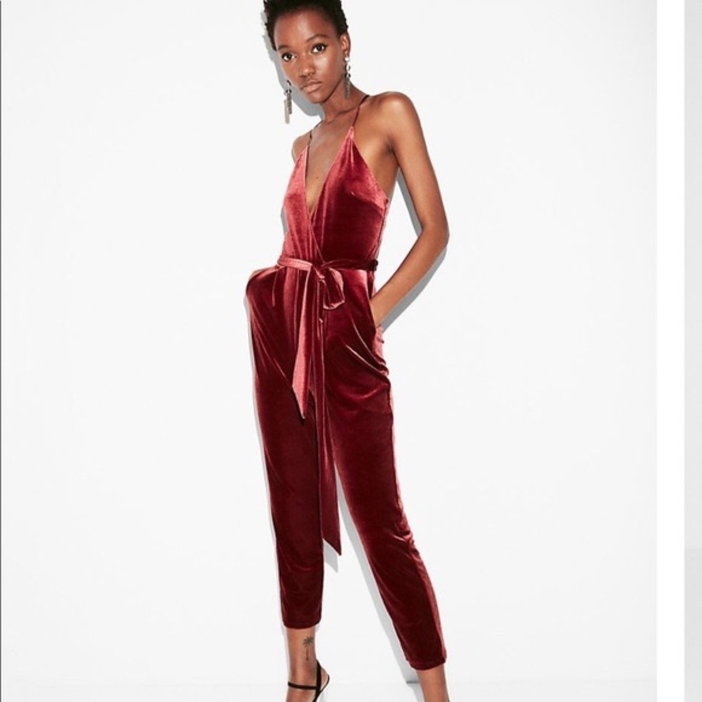Express Red Velvet Jumpsuit